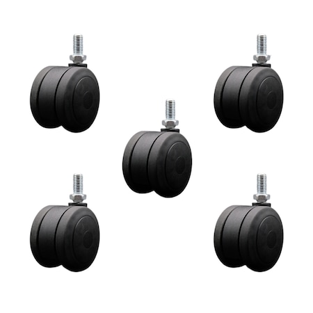 Service Caster 3'' Black Heavy Duty Floor Safe Twin Wheel Caster 1/2'' Threaded Stem, 5PK SCC-TS02S75-TPR-BLK-121310-5